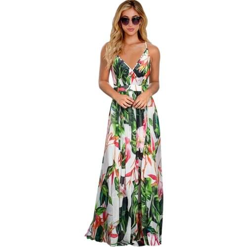 Sexy Sleeveless Sling Floral Summer Dress Women Clothes Bohemian V-neck Pencil Dresses Casual Plus Size Beach Dress Robe Femme