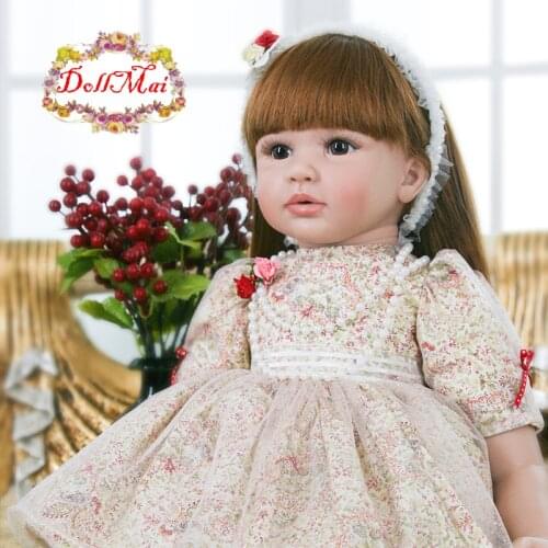 NPK DOLL Silicone Reborn Baby Doll Toy 60CM princess Reborn Toddler Baby Girl Dolls Long Brown Hair Kids Christmas Gifts