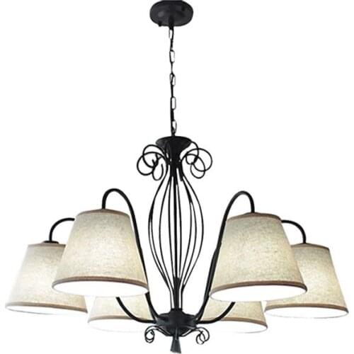 Modern Black White Metal Chandeliers Lighting E27 Bulb European Fabric Lampshade Hanging Lamp Dining Room Bedroom Lights PL638