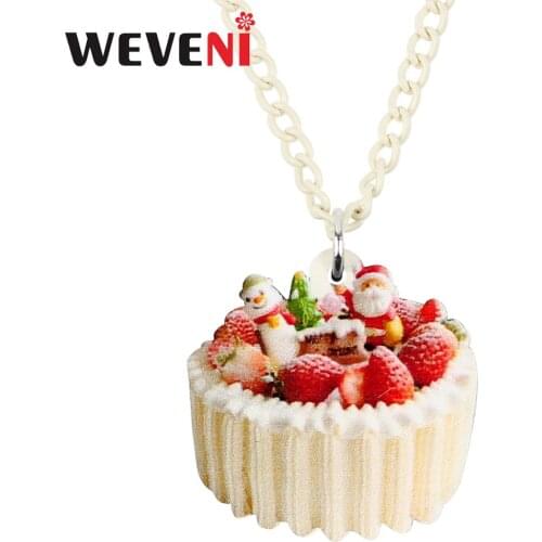 WEVENI Acrylic Christmas Santa Claus Strawberry Cake Necklace Pendant Choker Festival Decoration Jewelry Women Girls Teens Gift