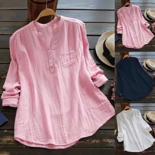New Fashion Plus Size Women Long Sleeve Button Blouse Plain Ladies Casual Tops Autumn Spring White Pink Blue Blouse 5XL