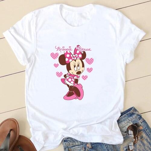 Disney Womens Clothing Couple Fashion Mickey Mouse Cartoon Letter Printing O-neck Short-sleeved Cute Womens Large Size T-shirt