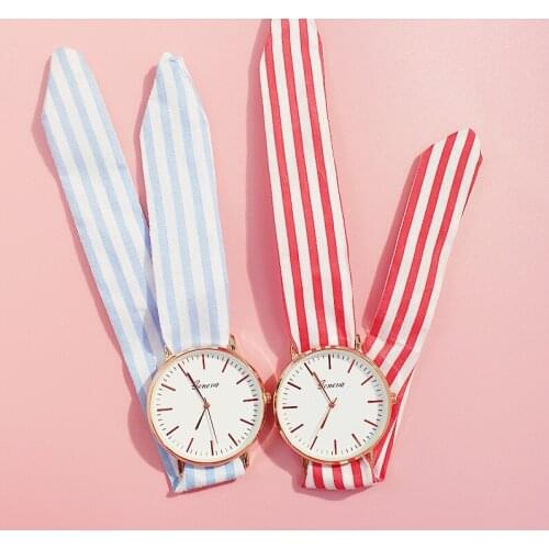 Womens Personality Quartz Watch girls New Fashion Popular Red Blue Striped Lace Round Dial Wristwatch Relogio Feminino Zegarek