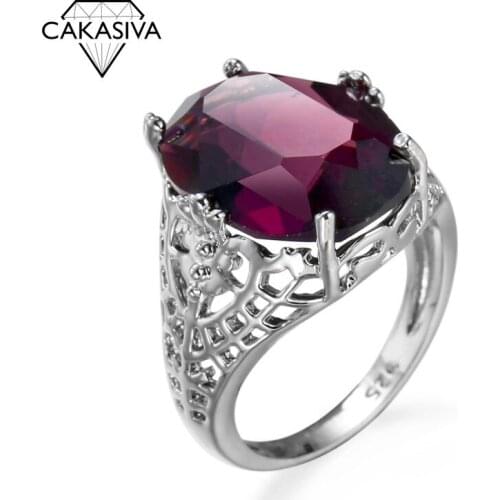 Womens Simple Hollow 925 Silver Purple Zircon Ring Engagement Wedding Birthday Party Gift Jewelry Ring
