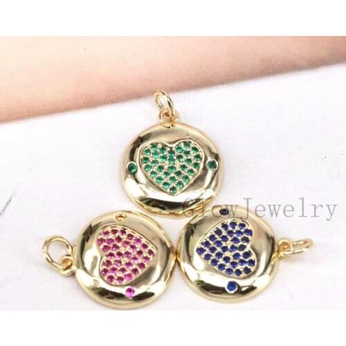 10Pcs ,Gold Color CZ Pave Heart Pendants Dainty Round Heart Charms Pendant Diy Vintage Charms