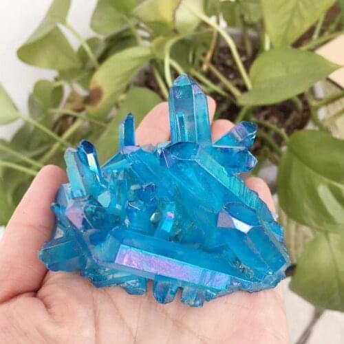 180-200g natural blue angel aura crystal cluster electroplating Titanium coating quartz cluster stone Healing