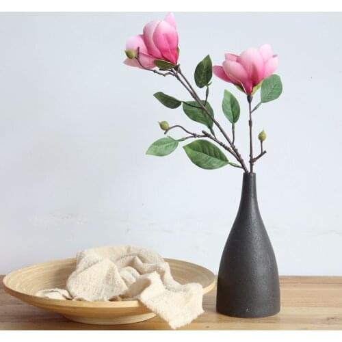 2 Heads silk flowers magnolia flower artificial flower fake flower artificial fake flower Home wedding bouquet party decoration