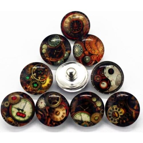 20pcs/lot Vintage Clock Pattern Glass Snap Buttons Randomly Pattern fit 18mm/20mm DIY Snap Bracelet Buttons Jewelry