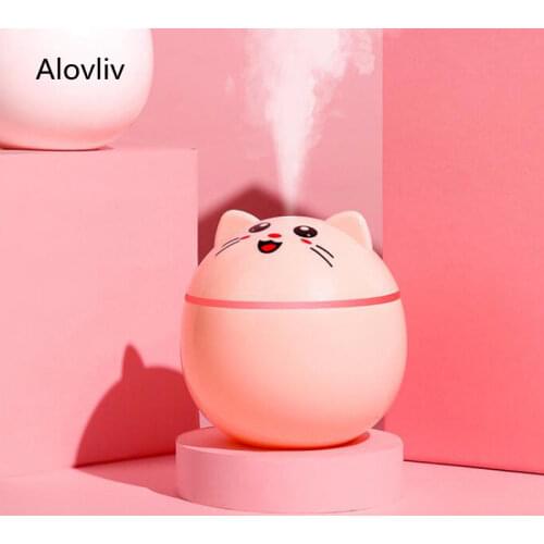 300ml Lucky Cat USB Air Humidifier Ultrasonic Car Humidifiers Mini Mist Maker with LED Lights Portable Office Air Purifier