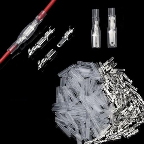 200Pcs 2.8/4.8/6.3mm Wire Connectors Cable Crimp Terminals Kit Female/ Male Spade Terminals + Transparent Insulating Sleeves
