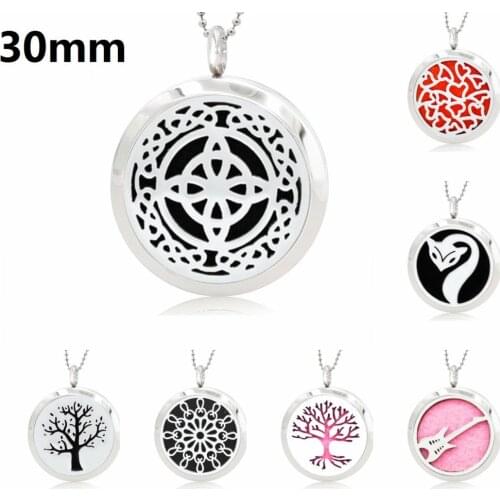 30mm Bling Aromatherapy Locket 316L Stainless Steel Essential Oil Diffuser Locket Pendant Free 10pads