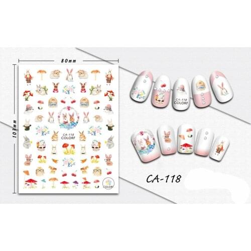 3D Stickers for Nails Rabbit Mushroom Flowers Design Nails Art Decoration Manicure Sticker Decals Slider Nail Foil Accessories