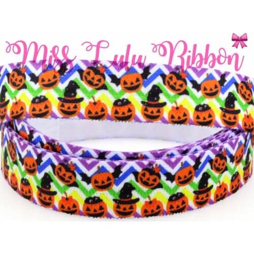 5/8" 16mm Halloween Pumpkin Patterns Printed Elastic Ribbon DIY Tricking Gift Packing Stuffs 50yards/roll MD170818-75-8218