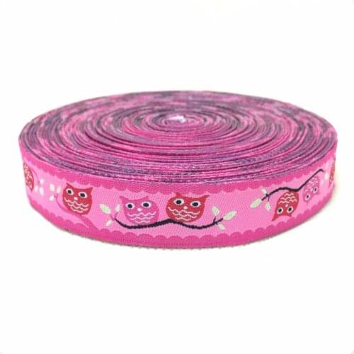 5/8"(16mmX10yards)woven Jacquard Ribbon handmade accessories ribbon laciness with pink owl KTZD15102236