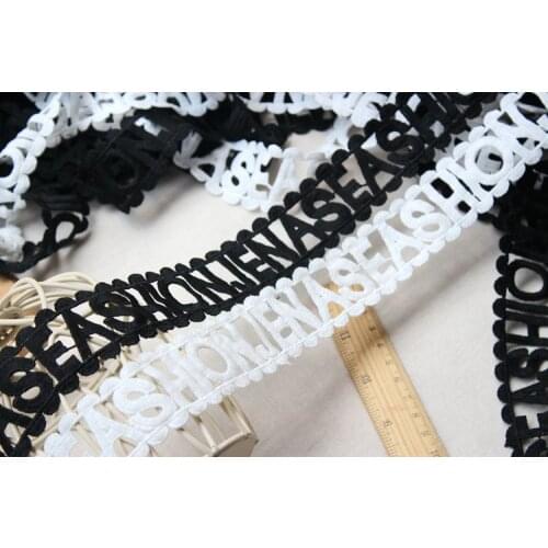5 yards White Black Color beautiful letter Water Soluble Embroidered Lace Trim Apparel Sewing Lace Border Shoulder straps lace