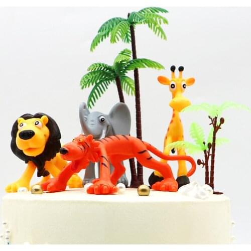 6pcs/set Forest Zoo Theme Cake Topper Animal Ornaments Birthday Party Childrens Day Cake Decoration Cupcake Dessert Accessories