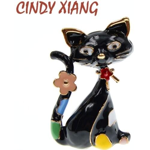 CINDY XIANG Cute Enamel Cat Brooches For Women Animal Design Fashion Kitty Pin Brooch 2 Colors Available Coat Accessories Gift