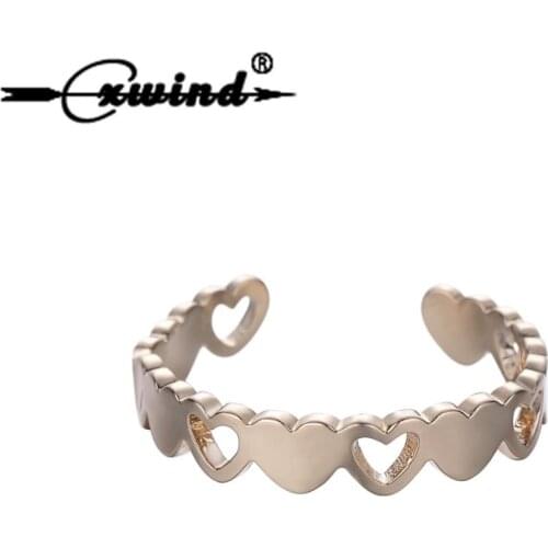 Cxwind Fashion Love Heart Connect Rings for Women Fashion Finger Wrap Ring Charm Gold Color Jewelry Female Valentines Day Gift