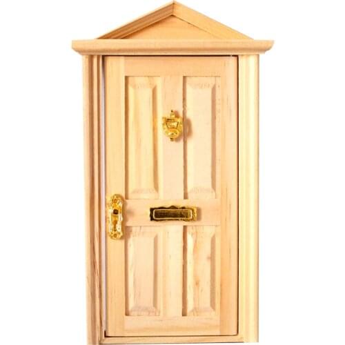 1:12 Door with Hardware Miniature Wood Natural Color Fairy Dollhouse Steepletop, Wooden Dollhouse Furniture Toy Pretend Play