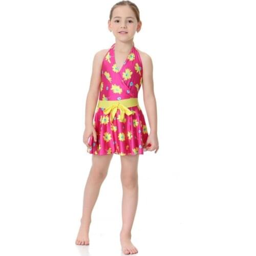 Chinldren Girl Halter Backless Swimming Cute One-piece Swimsuit Beach Swimming Swimwear Print Bathing Suit Kid Islamic Clothing