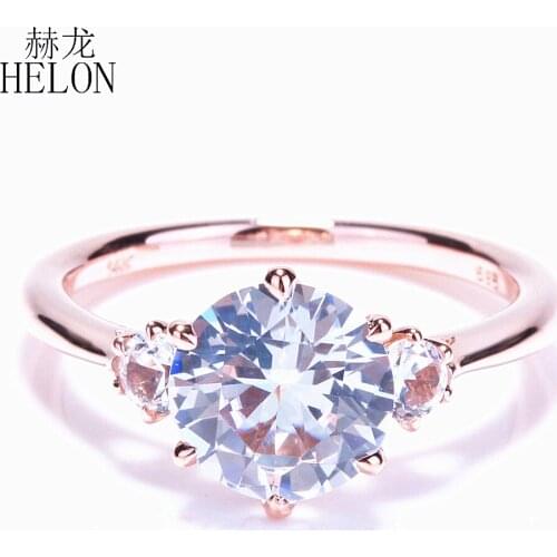 HELON Special Solid 14k Rose Gold AU585 Flawless Round 10mm Natural white topaz Women Fine Jewelry Engagement Wedding Ring