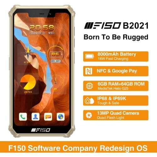 Oukitel F150 IP68/69K Rugged SmartPhone 6GB+64GB 8000mAh Octa Core Mobile Phone NFC 5.86'' HD+ MediaTek Helio G25 13MP Camera