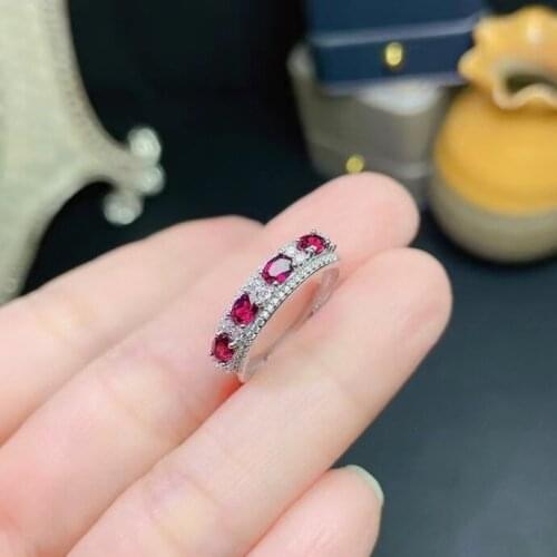 Classic 925 Silver Band Ring for Party 3mm*4mm Natural Garnet Ring Sterling Silver Garnet Jewelry Gift for Girl