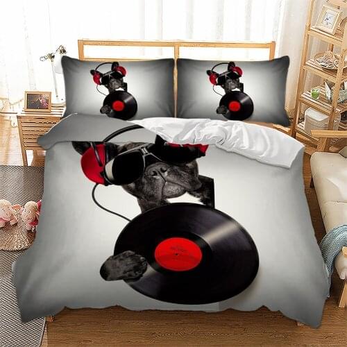 AHSNME 3D Effect Cute Love Dog Cover Set Summer Bedding Set Cool Wear Glasses Dog Customized King Queen Bed Set