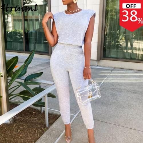 Sets of Women Summer Pants and Blouse Solid Elastic Waist Slim Womens Suits 2021 Casual Knitted Homewear Elegant Womens Sets