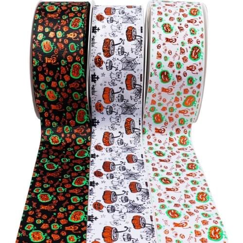 2Yards 3"(75mm) Grosgrain Ribbon Halloween Pumpkin Ghost Printed DIY Hair Bows Handmade Tape Festival Sewing Craft Accessories