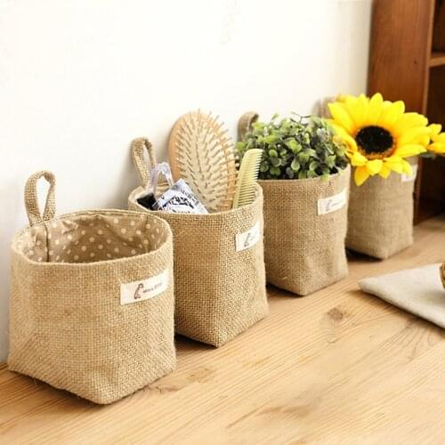 Cotton Linen Storage Basket Hanging Flower Pot Baskets Storage for Kids Toys Sundries Organizer Laundry Basket with Handle