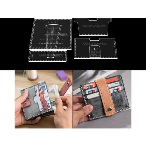 Handmade Leather Card Holder Coin Purse Layout Drawing Diy Design Acrylic Paper Grid Pattern Leather Art Template