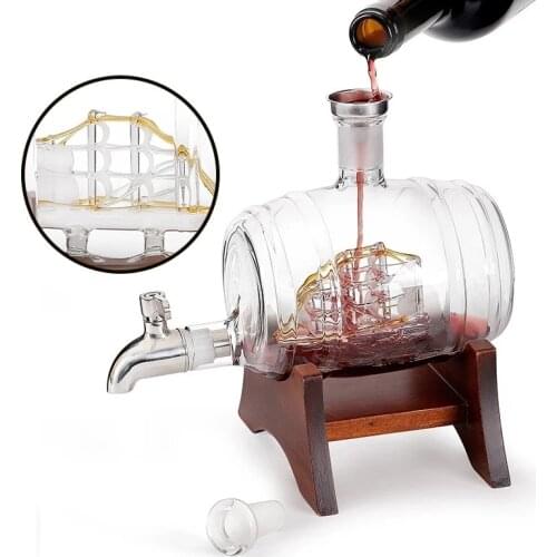 NANCIHUI Creative Barrel Shape Wine Dispenser, Glass Wine Bottle Holder, Whiskey Glass Wine Set Wine Decanter Hand Blown Glass