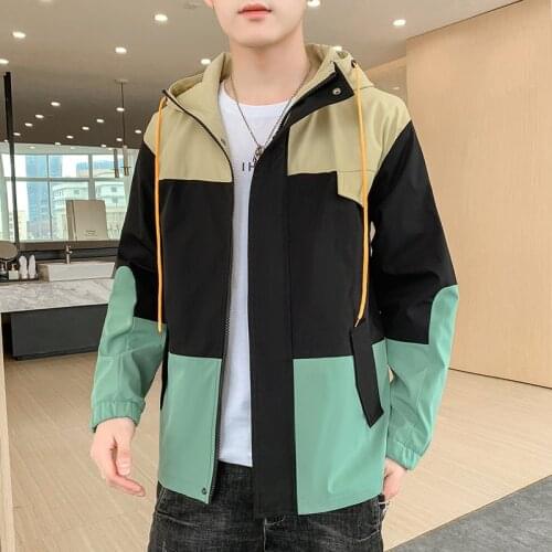 New Casual Fashion Spring Autumn Mens Hooded Jacket Asian Size 3XL Outwear Coat Slim Tops Thin Parka Patchwork Bomber Clothes