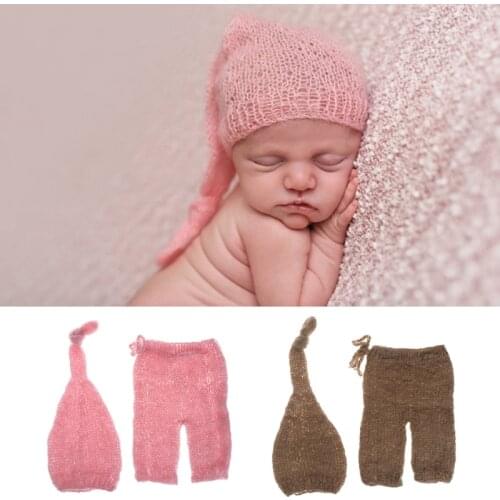 Mohair Newborn Photography Props Costumes Hat+Pants Set Baby Photo Accessories
