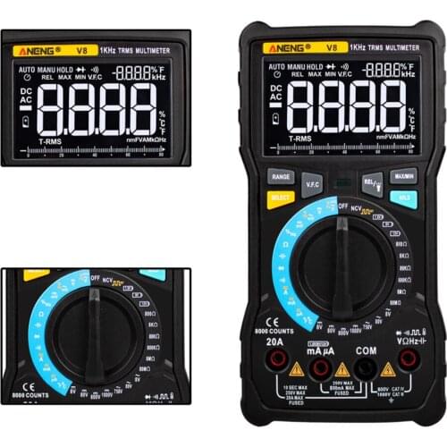 ANENG V8 8000 Counts True RMS Digital Multimeter Auto Range Display V.F.C Inverter AC/DC Ammeter Resistance Capacitance Tester