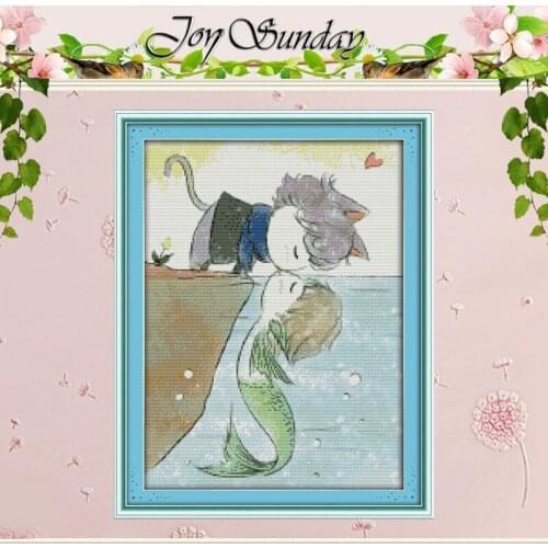 The Love of fish and cat Counted Cross Stitch 11 14CT Cross Stitch Set Wholesale Cartoon Cross-stitch Kit Embroidery Needlework