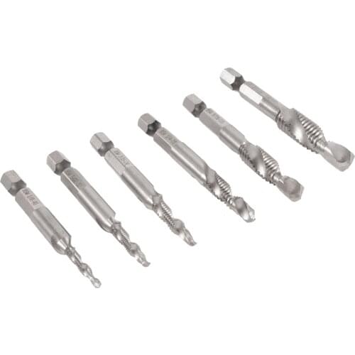 6Pcs 1/8" 5/32" 3/16" 1/4" 5/16" 3/8" HSS 1/4" Hex Shank Combination SAE Drill Tap Bit Deburr Countersink Set
