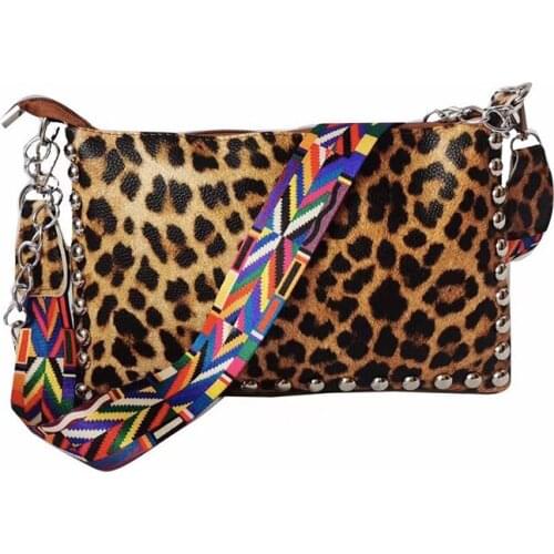 New Fashion Female Brown Leopard Shoulder Bag PU Leather Black Cheetah Crossbody Bags Women Colorful Strap Chain Messeger Purse