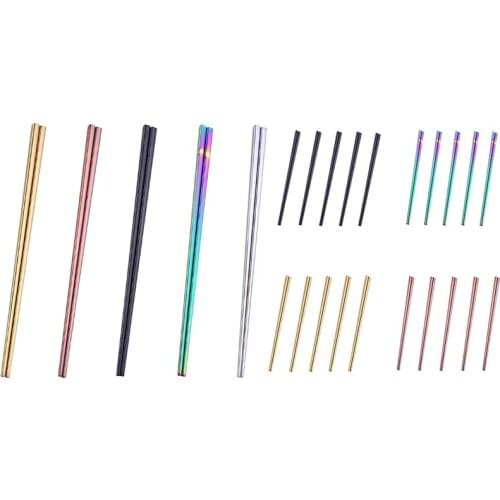 Learning Chopsticks Reusable Dishwasher Safe Metal Chopsticks, Square Lightweight Chop Sticks 5 Pairs