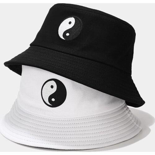 Punk Yin Yang Print Couple Bucket Hat Outdoor Travel Caps Chic Casual Sun Cap Hats For Women Teenage Hair Accessories 2021