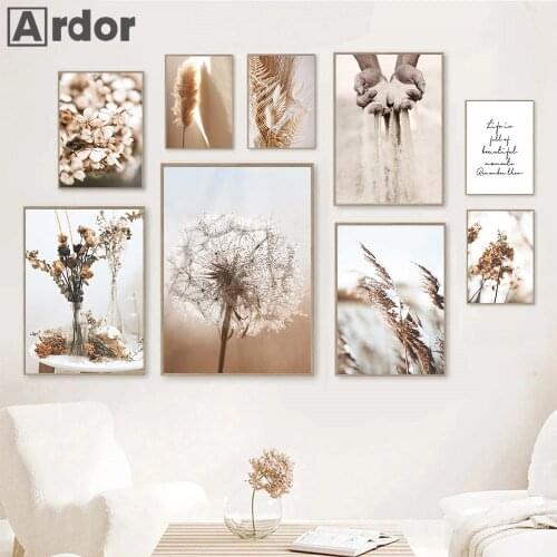 Dried Flower Reed Poster Hay Plants Canvas Painting Dandelion Print Sand Hand Posters Nordic Wall Art Pictures Living Room Decor