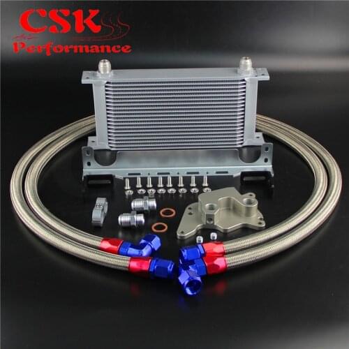 Fits For BMW Mini Cooper S R56 Filter Adapter +19 Row Oil Cooler w/ Bracket Hose Kit