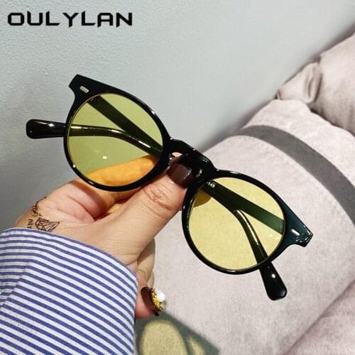 Oulylan New Round Sunglasses Women Men Vintage Brand Designer Outdoors Shades for Ladies Colored Eyewear Yellow Black Green