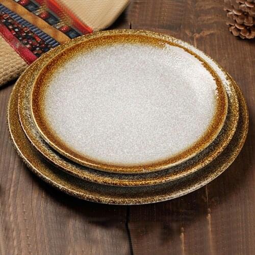 Japanese Korean Round Dish Ceramic Flat Plate Household Tableware Hand Painted Dim Sum Fruit Breakfast Fish Sushi Plate