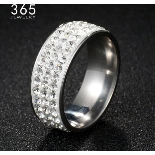Friendship Gift Jewelry Titanium Gold 3 Row Lines Crystal Rings Full Stone Stainless Steel Wedding Rings for Women Men Finger