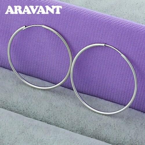 925 Silver Jewelry 35mm Smooth Round Circle Hoop Earrings For Women Fashion Jewelry