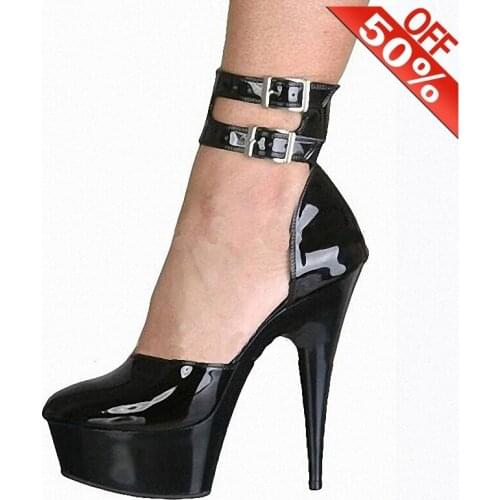 Mature Big Size 12 Female Hollow Summer Pole Dance Shoes 6 Inch Thin Heels Baking Paint Black 15cm Buckle Strap Sexy Nightclub