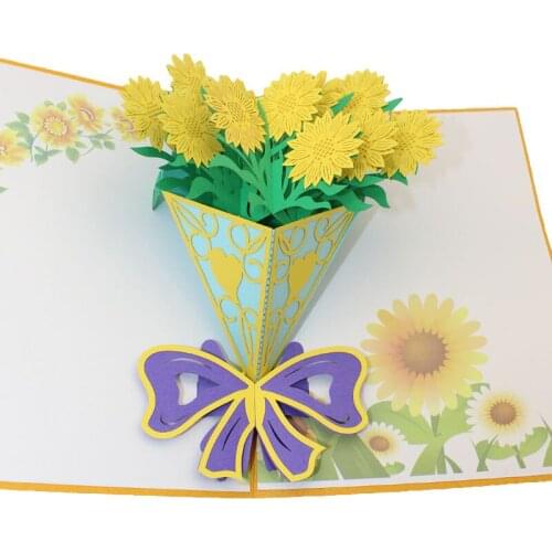 1pcs DIY Creative 3D Birthday Holiday Chrysanthemum Greeting Card Fashion Upscale Card Stock For Wedding Gift