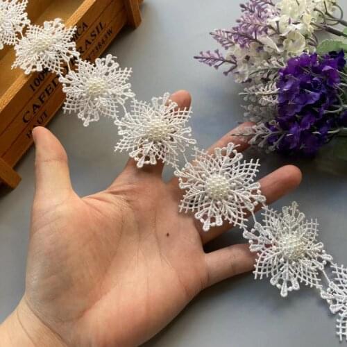 20X White Pearl Flower Handmade Beaded Embroidered Lace Butterfly Snowflak Trim Ribbon Applique Wedding Dress Sewing Craft New